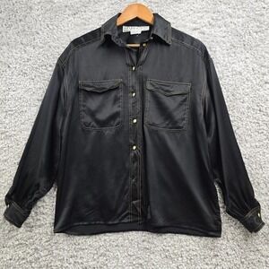 Vtg Starington Shirt Womens 4 Black 100% Silk Button Up Long Sleeve Western READ